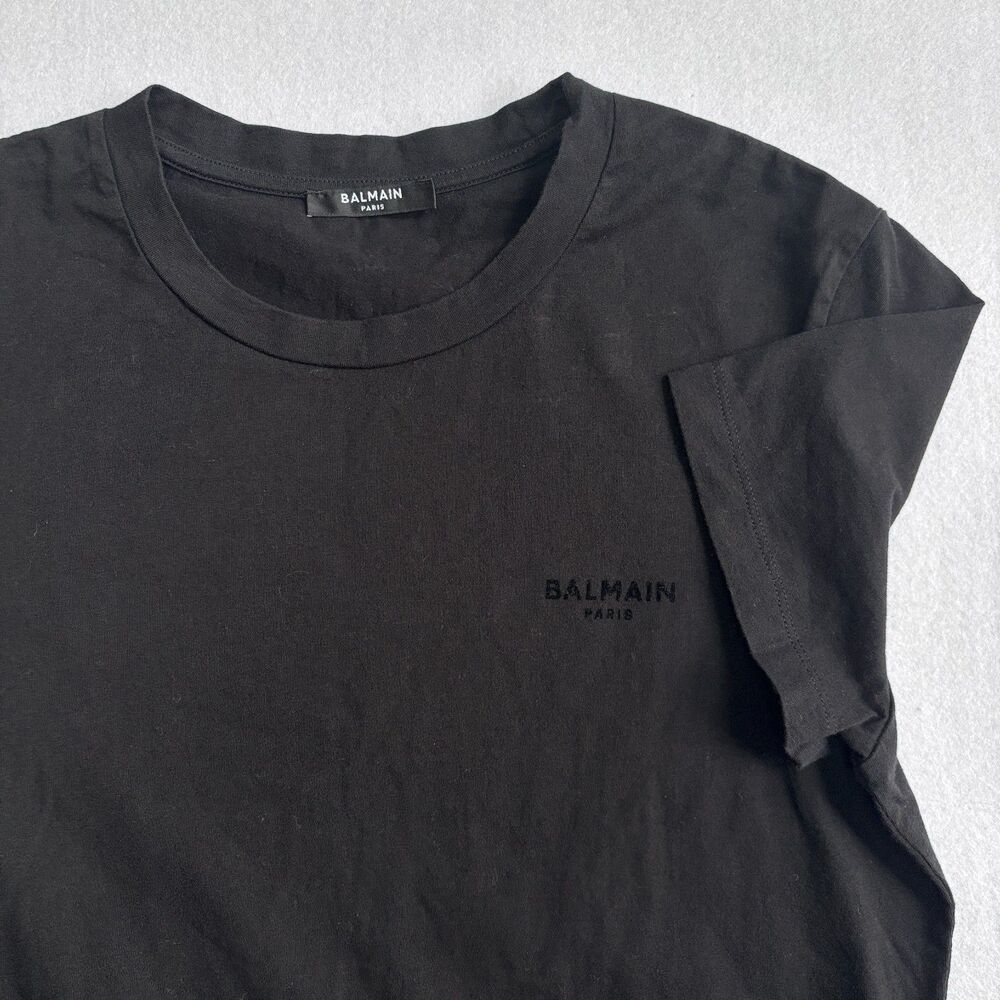 Balmain Flocked-logo T-shirt Mens Small Black Short Sleeve 100% Cotton Crew Neck